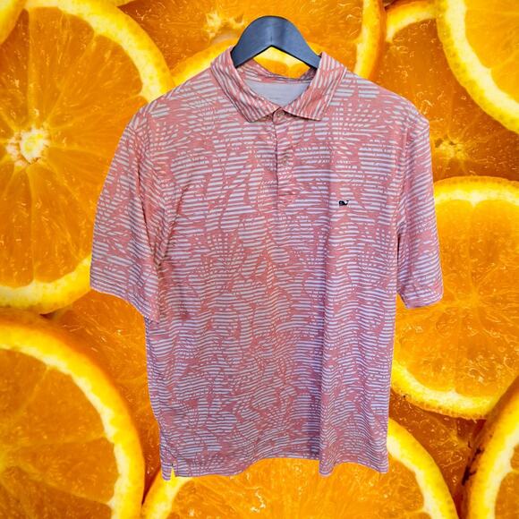 Vineyard Vines Performance Salmon and White Striped Polo Size Medium - Picture 2 of 6